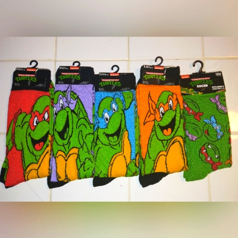 5 Pairs Teenage Mutant Ninja Turtles Novelty Socks TMNT Mens Shoe Size 6-12 NWT